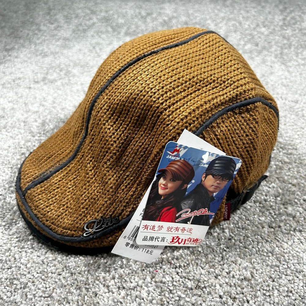 JAMONT Knit Flat Cap Newsboy Ivy Hat Brown Ribbed Adjustable FJ/T82002-1992 NWT